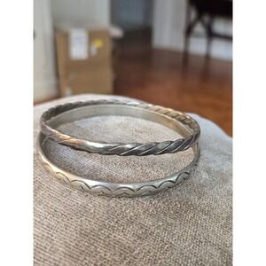 Lot Of Two 925 Sterling Silver Bangle Bracelets Mexico Vintage